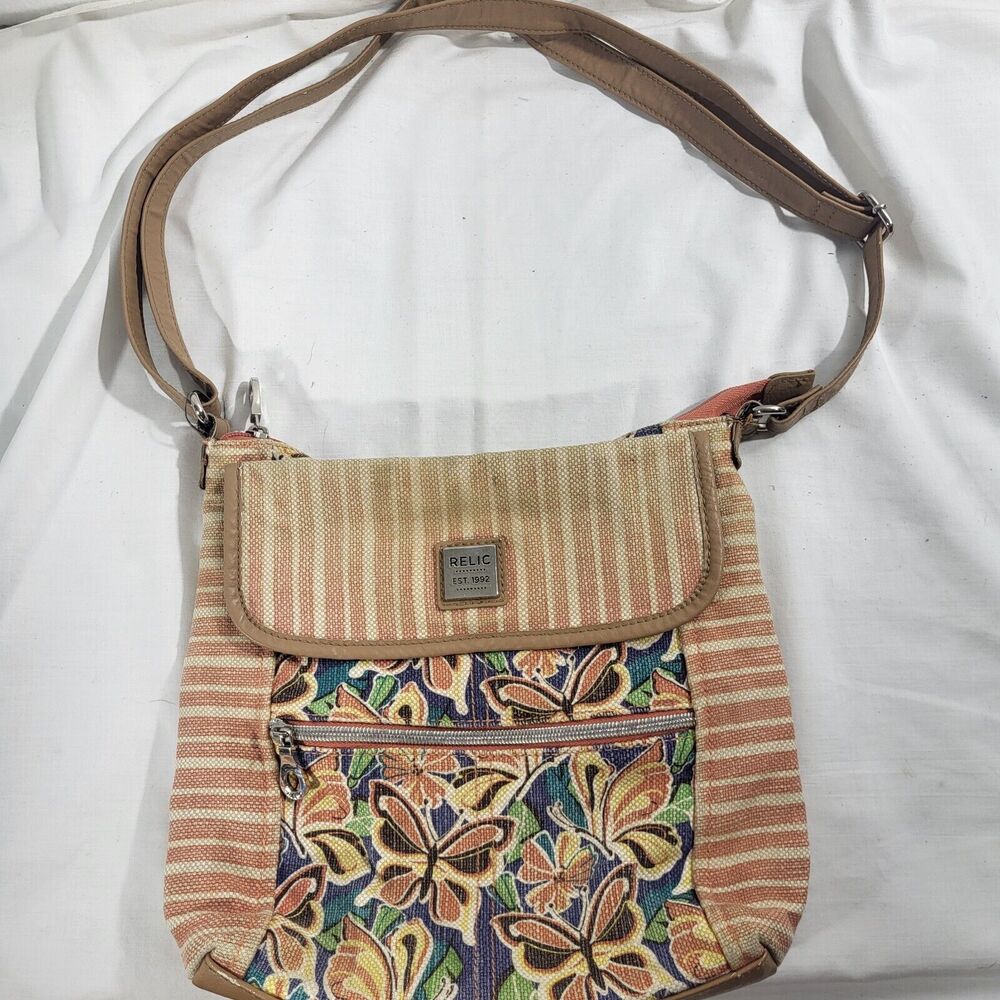 RELIC Multicolor Stripe Floral Butterfly Crossbody Purse Boho Adjustable Strap